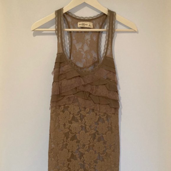 NWT Abercrombie & Fitch Caily Floral Lace Stretch Brown Tank Women's S - Picture 2 of 8